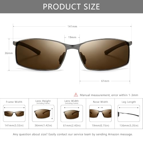 Image of SUNGAIT Ultra-Lightweight Polarized Sunglasses Men for Driving Fishing Golf, Rectangular Metal Frame with Spring Hinge