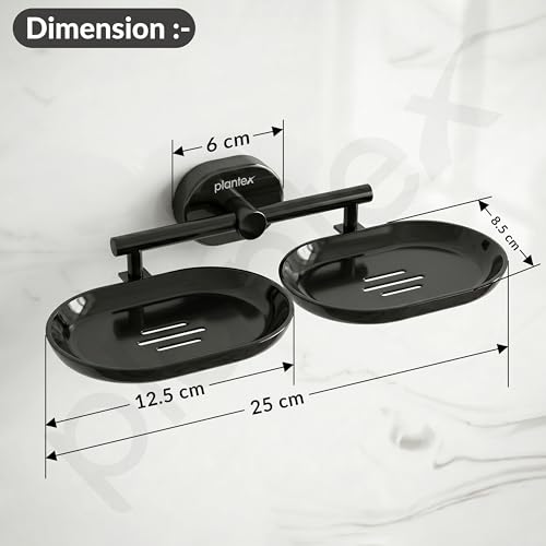 Image of Plantex J4 Stainless Steel Double Soap Dish for Bathroom /Soap Holder for Bathroom /Wall Mounted Soap Holder /Bathroom Accessories (PVD Black Finish) Onix
