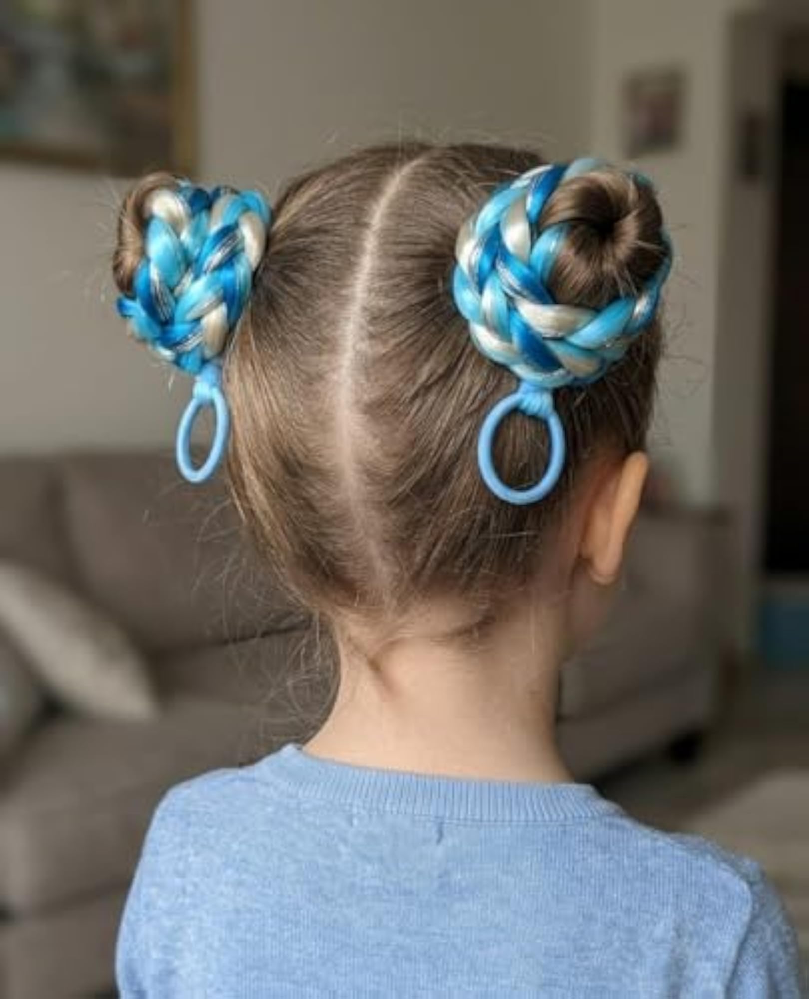 Girls Braided Hair Extensions, Blue and Silver