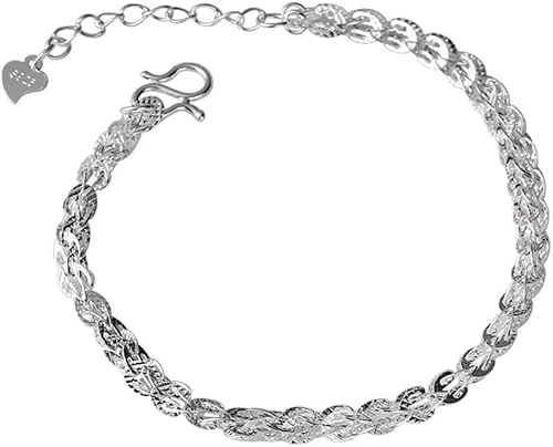 YNIYUJKL Charm Bracelet,Silver Bracelet,Sparkling 925 Silver Texture Bracelet Simple Cutout Link Bracelet Exquisite Jewelry