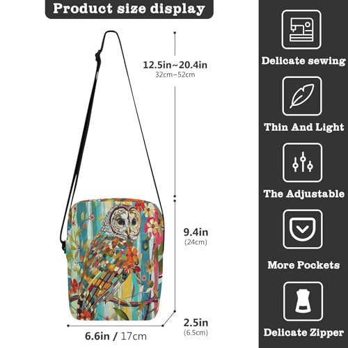 Barred Owl Stained Glass mens messenger bag Shoulder Bag Womens Cross Body Purses Adjustable Strap for School Outdoor Daily3