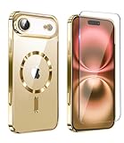 FATUOQIA Magnetic Glossy Case for iPhone 17 Air,iPhone 17Air Phone Case Slim Clear Luxury with Screen Protector & Camera Protector [Compatible with MagSafe], Shockproof Cover for iPhone Air 17-Gold