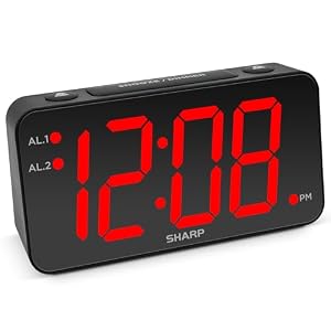 Sharp Digital Alarm Clock, 3″ Jumbo Red LED, Dual Alarm, Battery Backup