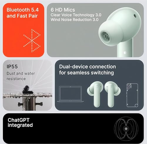 Image of CMFF Buds 2 with 61 dB ANC, Ultra Bass Technology & Upto 51 Hours of Battery Life Bluetooth Headset,4HD Mics,USB-C,13mm Drivers,Easy Use for iPhonee,Applee Compatible (Green Buds 2)
