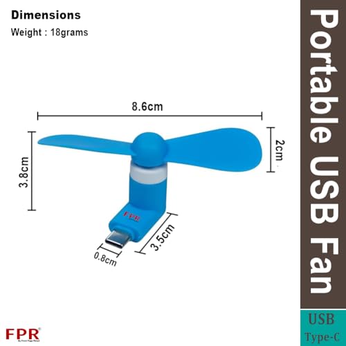 Image of FPR Mini USB Type-C Mobile Fan Portable Fan Any Android Smartphone and Typ-C Output Port for Kids, Adults, Kitchen, Travle, Indoor & Outdoor Use (1Pc, Color May Vary)