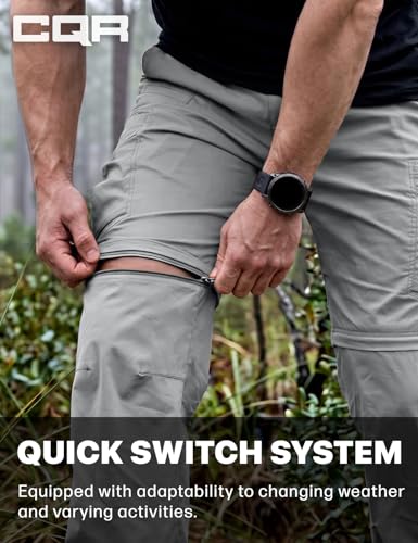Image of CQR Men's Convertible Cargo Tactical Pants, Water Resistant Outdoor Hiking Pants, Zip Off Lightweight Stretch Work Pants