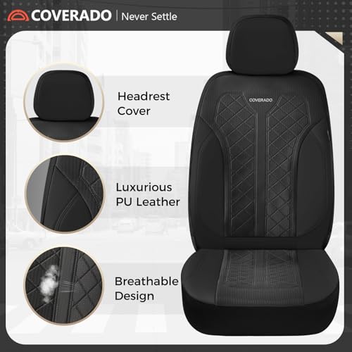 Image of Coverado Car Seat Covers, Seat Covers Full Set, Mesh Breathable Seat Protectors 5 Seats, 5-Piece Black Automotive Seat Covers, Universal Fit for SUV, Sedan, Truck