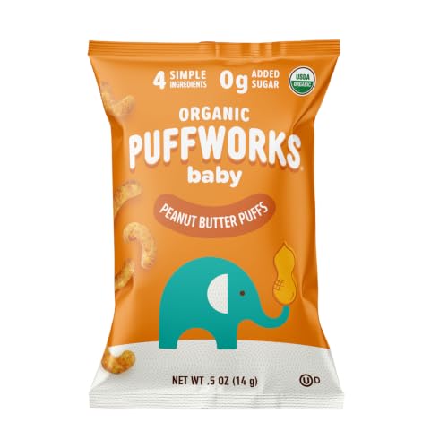 Puffworks Organic Baby Peanut Butter Puffs, 0.5 oz, 12 Pack