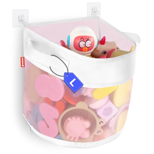 Image of UNEEDE Bath Toy Organizer,4.15 Gallons Bathtub Toy Storage Organizer,Quick Access Bath Toy Holder For Bathtub,Baby Organizer And Storage,Quick Dry Baby Bath Toy Storage For Tub,Mesh Shower Caddy(Pink)