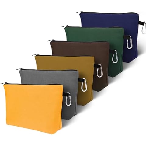 Limoomil 6 Pack Canvas Zipper Tool Bag, Premium Tool Pouches, Multi-Purpose Storage Organizer with Carabiner. Cover