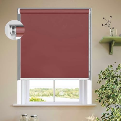 Verdunklungsrollo ohne Bohren Klemmfix 95 x 110 cm Hitzeschutz und Sichtschutz Verdunkelungsrollo Rollos Inkl Montage-Teile, für Büro, Badezimmer, Weinrot