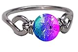 Blue Pink Crackle Aura Quartz Bisexual Pride Flag 6mm Bead Ring in Stainless Steel- Silver-Bronze-Copper- Black Iron-Titanium-Niobium-14K Gold-14K Rose Gold Bi PRide Hand Hammered Ring Sizes 4-16