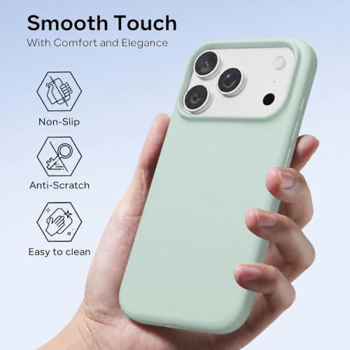 Image of DIZORO Compatible with iPhone 17 Pro Max / 18 Pro Max Case, Liquid Silicone 3 Layers Full Covered Soft Gel Rubber Phone Case,Shockproof Protective Cover with Anti-Scratch Microfiber Lining- Mint