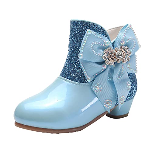Girls Dress Boots Glitter Sequin Rhinestones Bowknot Zipper Non-Slip Boots High Heel Birthday Princess Dress Shoes
