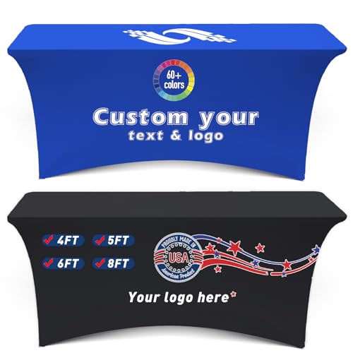Custom Table Cloth with Business Logo Spandex 5FT Personalized Table Cloth with LogoText Image for Business Tradeshow Events/Company/School/Shop/Charity (5FT 120LX89in)