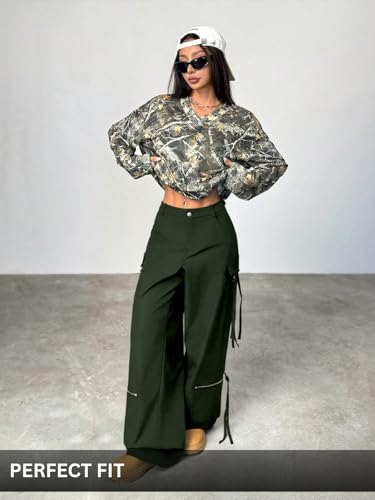 Image of GRECIILOOKS Cargo Pants for Woman | Trousers for Womans |High Waist Cotton Trouser Flared Parachute Pants with Side Pockets |Womens Cargo Pant | Elegant for College & Events (Available in Plus Size)