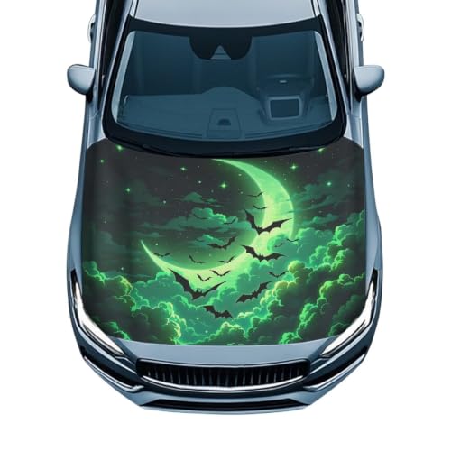Image of Green Moon Bat Car Hood Cover Polyester Elastic Fabrics Can be Washed Suitable for SUV Trucks Universal for Cars