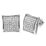 Dazzlingrock Collection Round White Diamond Concave Square Shape Unisex Stud Earrings (0.75 ctw, Color I-J, Clarity I2-I3) in 925 Sterling Silver in Screw Back