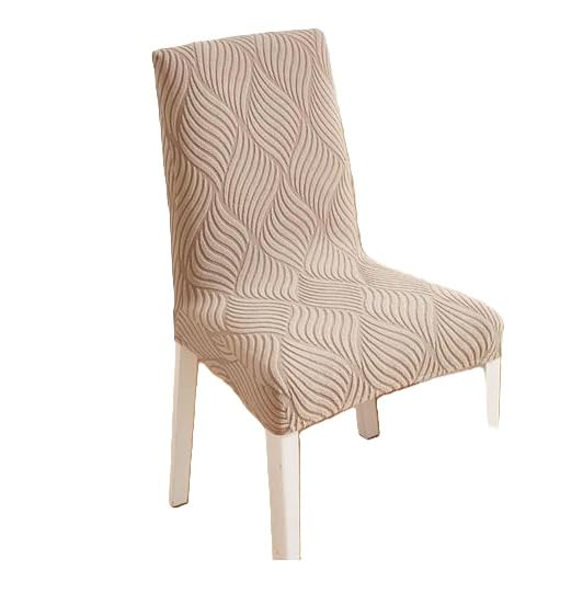 Stretchable Jacquard Dining Chair Cover Set of 4 Elastic Textured Cotton Blend Removable Washable Furniture Protector Cream Free Size-image-9
