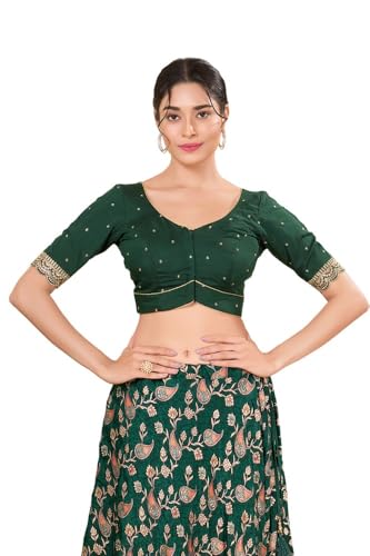 Image of Vamas Women's Art Silk Front Open Saree Blouse | Scallop Embroidered Sleeves & Yoke Designer Blouse | Stylish EthnicBlouse for Wedding & Festive Occasions