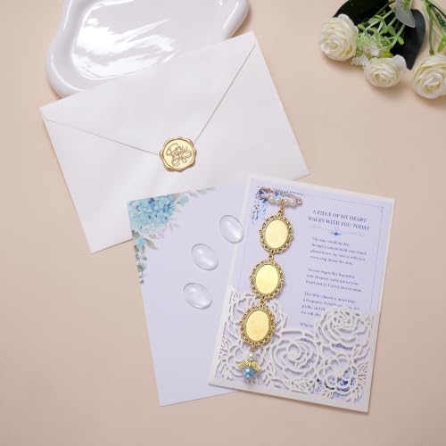Image of MIXJOY Something Blue Gift for Bride, Wedding Day Bridal Blue Pearl Angel Wings Bouquet Garter Charm for Bride to Be