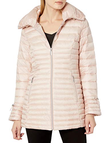 LAUNDRY BY SHELLI SEGAL Women's 3/4 Length Lightweight Fit and Flare Puffer Jacket, Dusty Pink, Medium