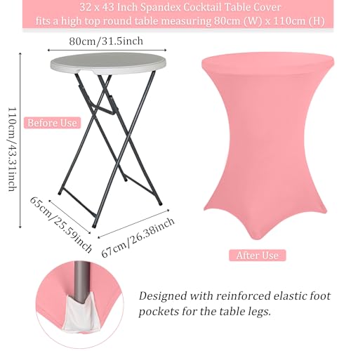 Image of 4 Pack 32x43 Inch Cocktail Table Cover Spandex Stretch Square Corners Tablecloth, Dusty Rose Cocktail Table Cloth Fitted High Top Table for Bar, Weddings, Birthday, Banquet, Party (Dusty Rose)