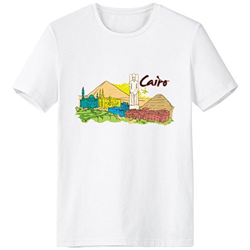 Ancient Egypt Flag Abstract Decorative Pattern City Sacrifice Pyramid Sphinx Camel Landmark Decoration Art Pattern Crew-Neck White T-shirt Spring and Summer Tagless Comfort Cotton Sports T-shirts