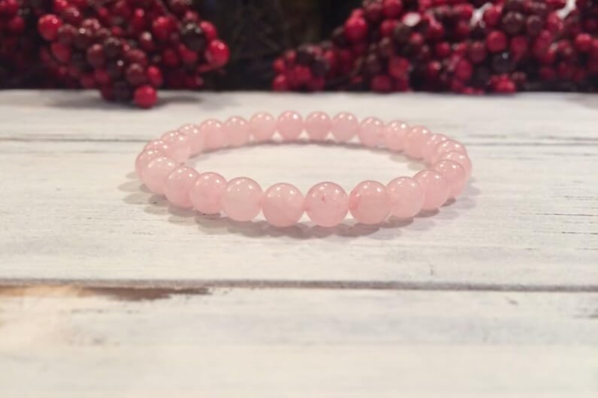 Natural Rose Quartz 8mm Round Bead Stretchable Bracelet, Unisex