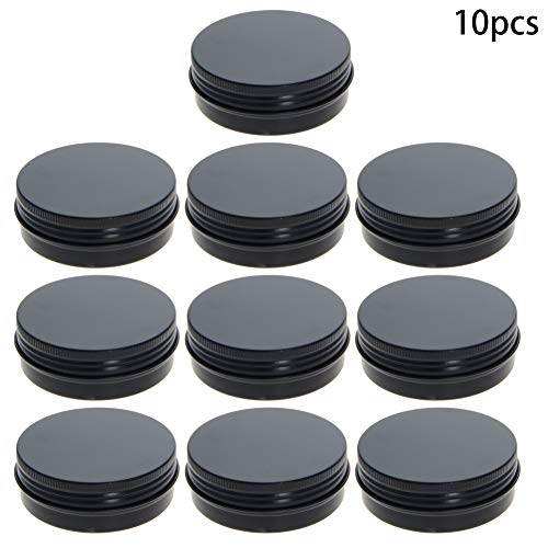 Image of Othmro 10pcs 2oz Metal Round Tins Aluminum Tin Cans Containers with Screw Lid, 68 * 25mm(DxH) Black tin cans for Salve, Spices, Lip Balm, Tea or Candies 60ml