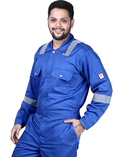 Image of Men's 100% Cotton Pyrovatex Fire Retardant Industrial Coveralls (Boiler Suit) with Reflective Tape 240 GSM. Color Royal Blue, Size 5XL - 50