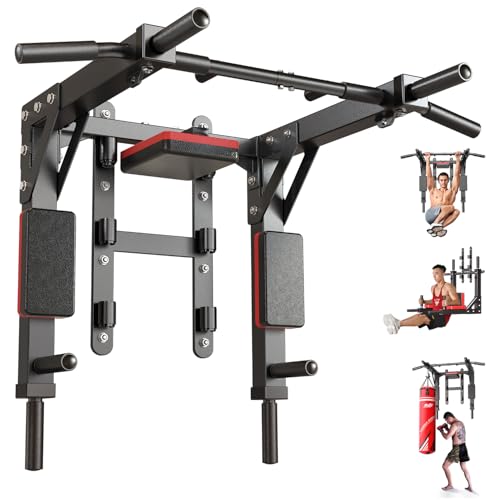 XGSW Multifunctional Wall Mounted Pull Up Bar Chin Up bar Dip Station for Indoor Home Gym Workout Power Tower Set Training Equipment Fitness Dip Stand Supports (Black Pull-Up Bars)