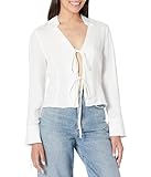 [BLANKNYC] Womens Luxury Clothing Lace Up Bell Sleeve Shirt, Comfortable & Stylish, Skim Milk, Small