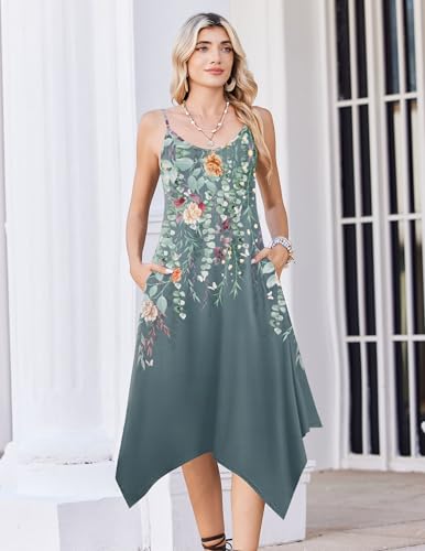 Image of Zeagoo Women Summer Midi Dresses 2026 Hawaiian Bohemian Beach Cover Up Sundress Spaghetti Strap Casual Dress with Pockets