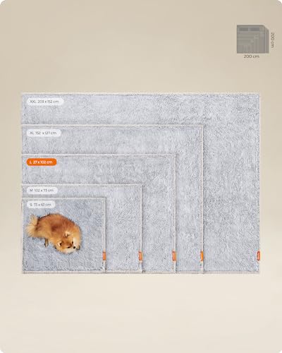 Feandrea Hundedecke, wasserdichte Decke, Langer Plüsch, für kleine, mittelgroße Hunde, Katzen, 127 x 102 cm, L, Sherpa-Stoff, beidseitig verwendbar, Hundesofa Schutzdecke, Ombré-Grau PPB005G01