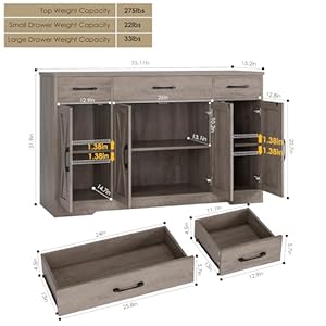 HOSTACK Buffet Sideboard Cabinet with Drawers, 55" Large Buffet Storage Cabinet with Shelves and Doors, Modern Farmhouse Coffee Bar Cabinet Wood Buffet Table for Kitchen, Dining Room, Ash Grey HOSTACK Buffet Sideboard Cabinet with Drawers 55 Large Buffet Storage Cabinet with Shelves and Doors Modern Farmhouse Coffee Bar Cabinet Wood Buffet Table for Kitchen Dining Room Ash Grey