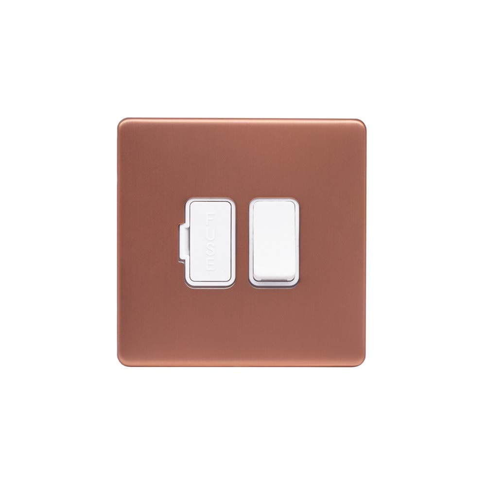 Lieber White Brushed Copper 13A Switched Fused Spur (Fcu) - Insert Screwless - Size: 146Mm X 86Mm X 2.4 Mm