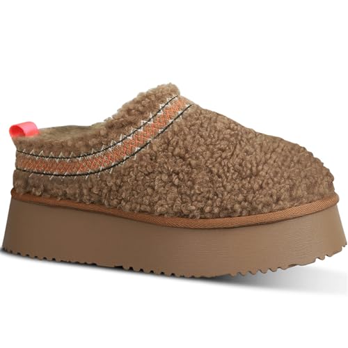 Image of NATRAKI Women's Platform Slippers Mini Boots Braid with Plush Fleece Lining Fuzzy Slippers for Women Slip on Clogs