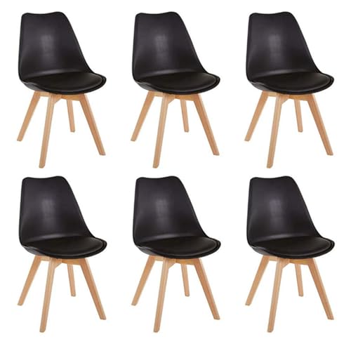 HJhomeheart Lot de 6 Chaises de Salle à Manger, Pieds en Bois Massif, Design Nordique Ergonomique, Chaise de Cuisine, Chaise Moderne (Noir-6)