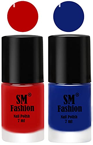 Image of Long Lasting Nail Polish | Nail Paint Combo 7 ml Each) - Set of 2 Red-Blue