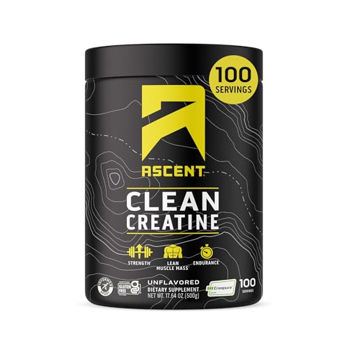 Ascent Clean Creatine Monohydrate Powder - 5G Per Serving Creapure Creatine Supplement - Unflavored 100 Servings