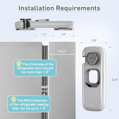 Image of 10 Pack Child Proof Refrigerator Lock, Fridge, Cabinets, Freezer Door Lock Apply to Max 1 inch(25mm) Sealing Strip for Toddlers and Kids, No Tools Need or Drill - Grey (Grey, 10)