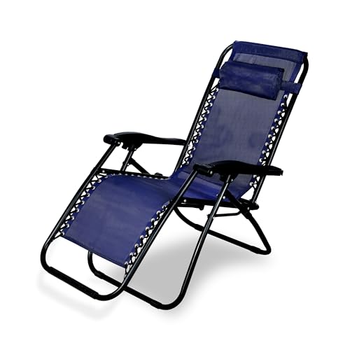 Image of STAR WORK Stainless Steel Zero Gravity Chair, Lawn Chair Recliner Lounge, Portable Camping Folding Beach Chair With Removable Pillow (Blue)