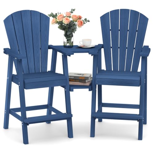 Ciokea Tall Adirondack Chairs Set of 2 HDPE Outdoor High Back Adirondack Chair with Double Connecting Tray Weather Resistant Balcony Chairs for Deck Lawn Pool Backyard Navy Blue