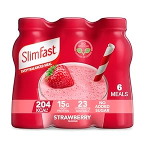 SlimFast Ready To Drink Shake, Meal Replacement Shakes for Weight Loss and Balanced Diet, High Protein, Vitamins, Minerals, No Added Sugar, Strawberry Flavour, 6 x 325 ml, Packaging May Vary