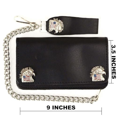 Milwaukee Leather MLW7826 Men's 6” US Military Vets Bi-Fold Leather Wallet w/Anti-Theft Stainless Steel Chain - 6 Inch3