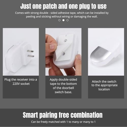 Image of Ash & Roh Digital Smart Wireless Door Bell Waterproof with Receivers 200m Range Colorful Lights Easy Plug & Play Installation Perfect for House, Villa, Office & Shops (Black One Bell Two Receivers)