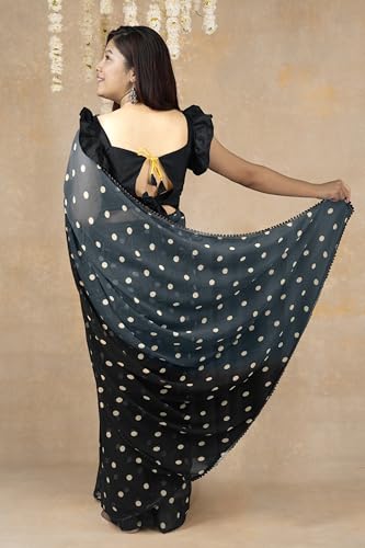 Image of MIRCHI FASHION Women Saree | Georgette Polka Dots Printed Lightweight Daily Wear Sari with Blouse