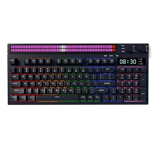 Image of AZOTH Eclipse Black 94 Keys Trimode Gaming Membrane Keyboard, RGB Backlit, Wireless Bluetooth 2.4G & Wired, 2 Knobs, Rhythm Light, Volume & Brightness Control, for PC Mac Laptop, 2000mAh Battery