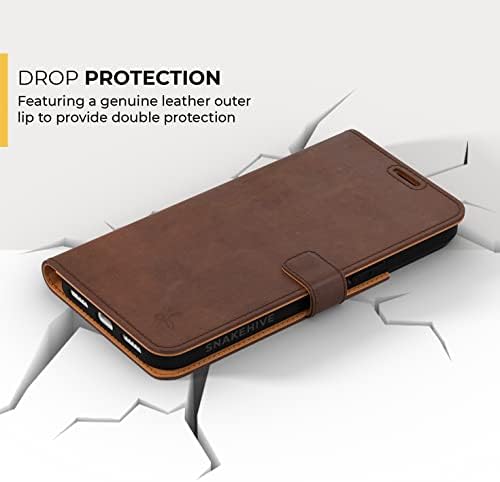 Snakehive iPhone 14 Pro Max Leather Case | Genuine Leather Wallet Phone Case with Card Holder | Flip Folio Case/Cover with Stand | Compatible with iPhone 14 Pro Max | (Brown)